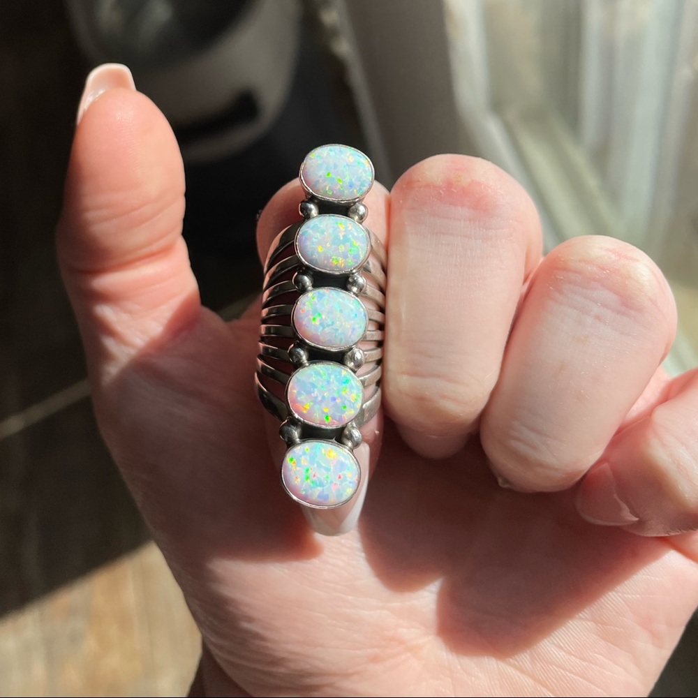 M&S genuine opal stamped sterling silver crawler ring